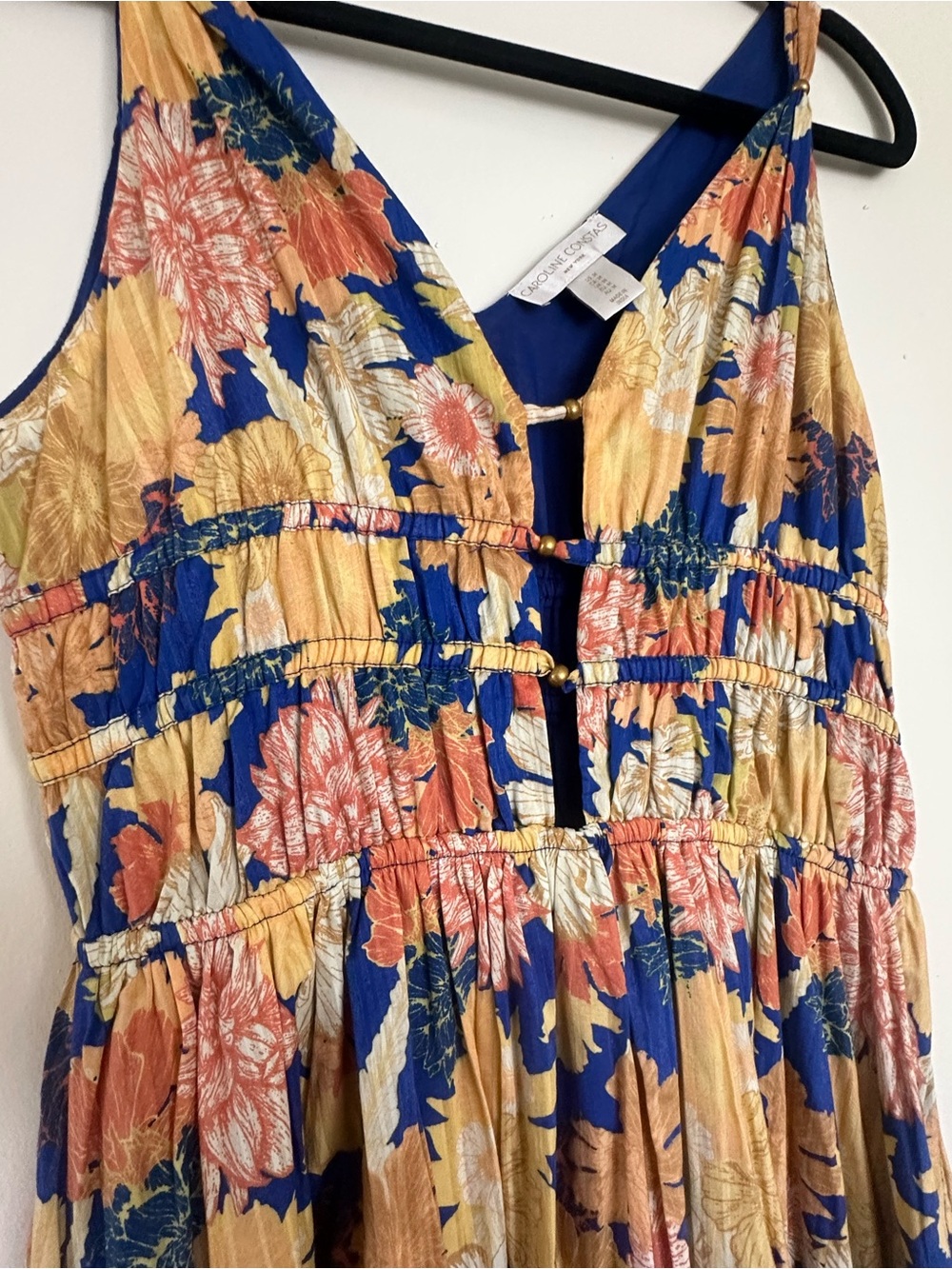 NWOT Caroline Constas Yellow & Blue Floral Maxi Dress - Size L - Picture 2 of 11